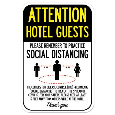 SIGNMISSION Public Safety Sign-Hotel Guests Practice Social Distancing, Heavy-Gauge, 12" H, A-1218-25404 A-1218-25404